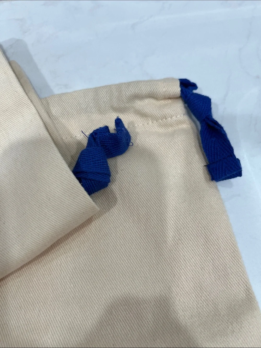 Louis Vuitton Cream Dust Bags with Navy Logo and Drawstrings